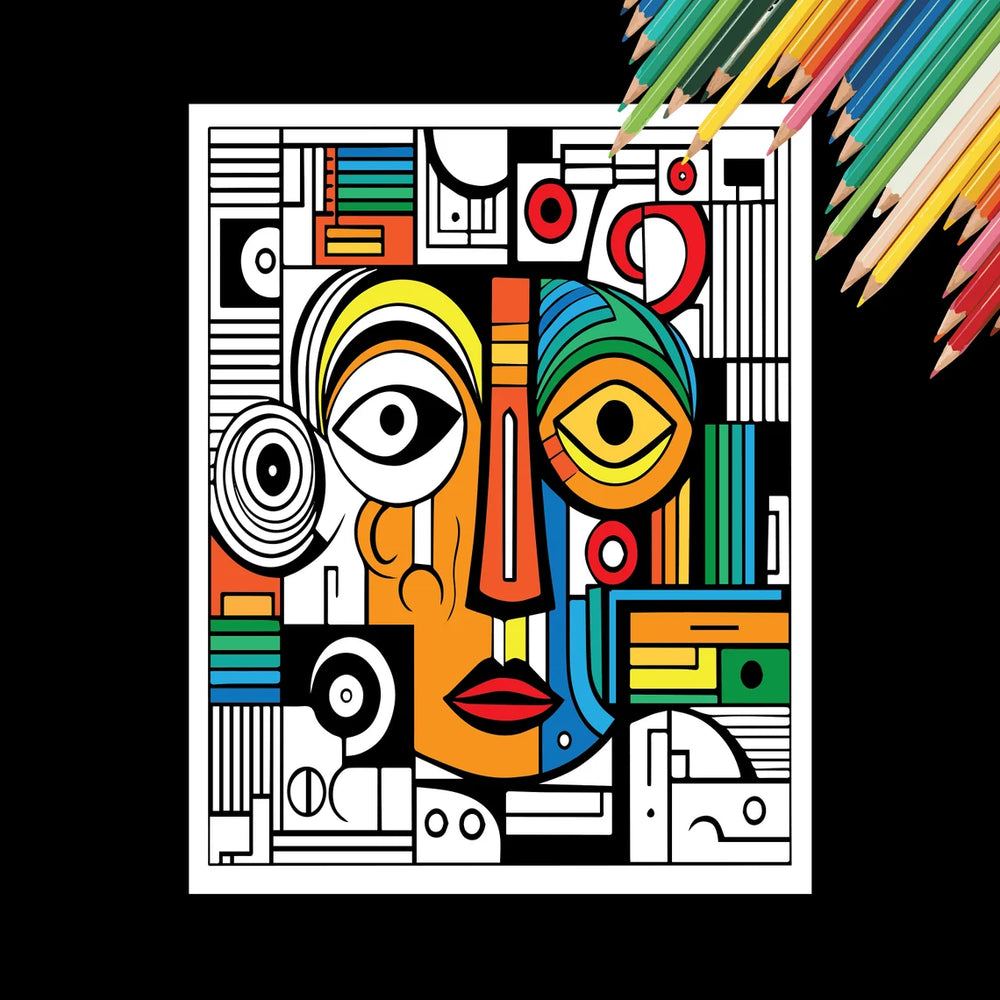 Volume 1 - Picasso Faces Coloring Pages | 50 Printable Coloring Pages | Abstract Coloring Pages | Relaxing Coloring Pages | Stress Relief