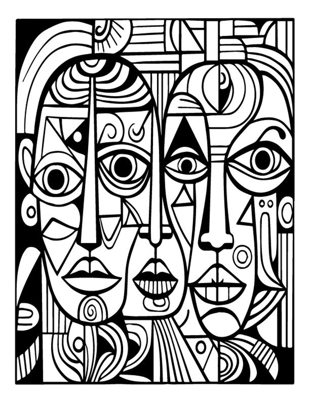 Volume 1 - Picasso Faces Coloring Pages | 50 Printable Coloring Pages | Abstract Coloring Pages | Relaxing Coloring Pages | Stress Relief