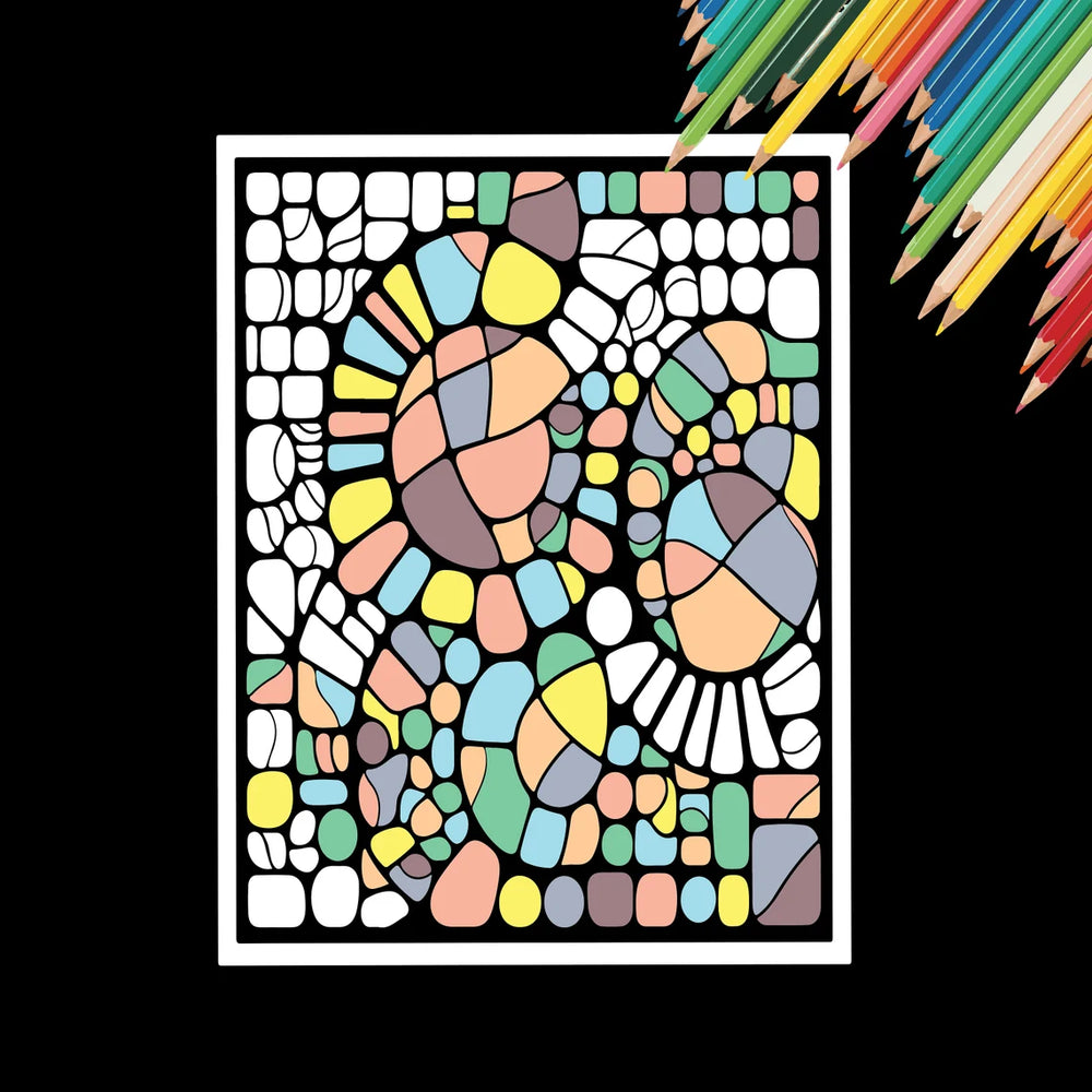 Mosaic Coloring Pages | 50 Printable Coloring Pages | Pattern Coloring Pages | Relaxing Coloring Pages | Stress Relief Coloring