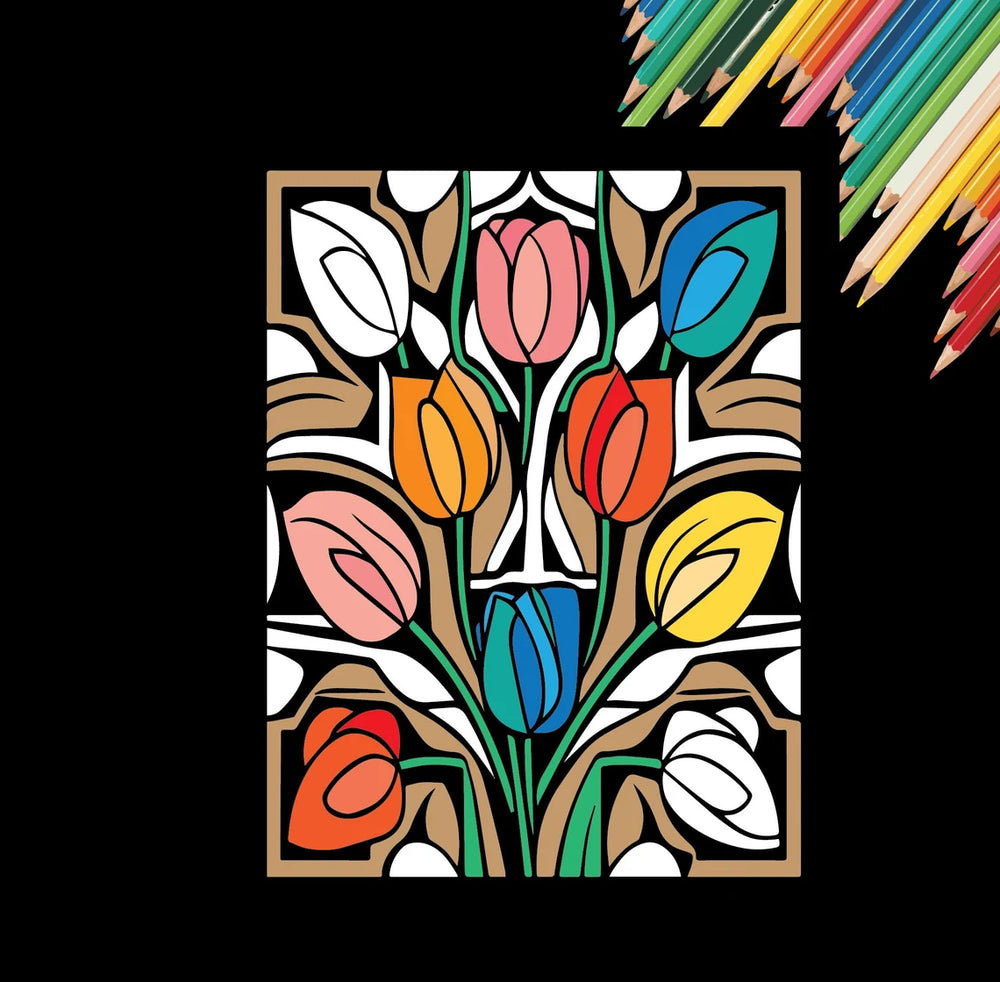 Flowers Mosaic Style Coloring Pages | 50 Printable Coloring Pages | Mosaic Coloring Pages | Relaxing Coloring Pages | Stress Relief Coloring