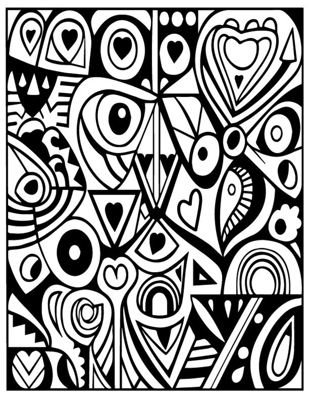 Love Year Round (or Valentine's Day) - Picasso Inspired | 50 Printable Abstract Coloring Pages | Relaxing and Stress Relief Coloring