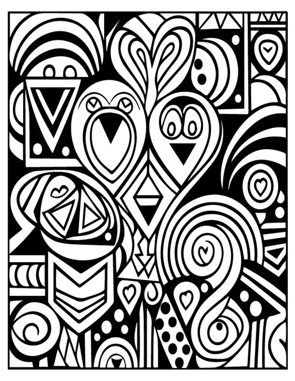 Love Year Round (or Valentine's Day) - Picasso Inspired | 50 Printable Abstract Coloring Pages | Relaxing and Stress Relief Coloring