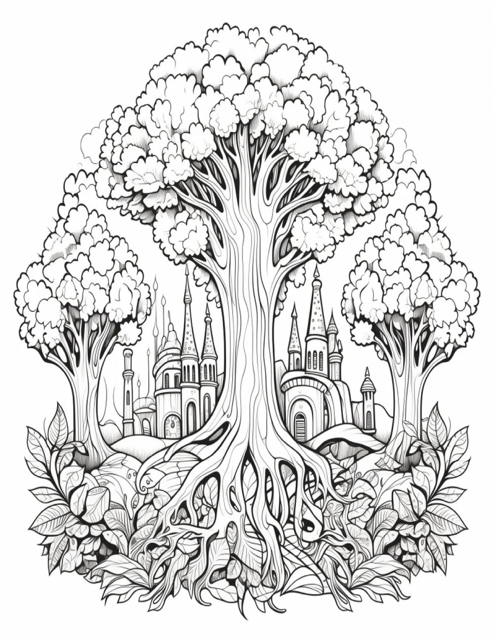 Fantasy World Pages | 25 Printable Coloring Pages | Fantasy Adult Coloring | Fairy World | Grayscale Printable Coloring Book