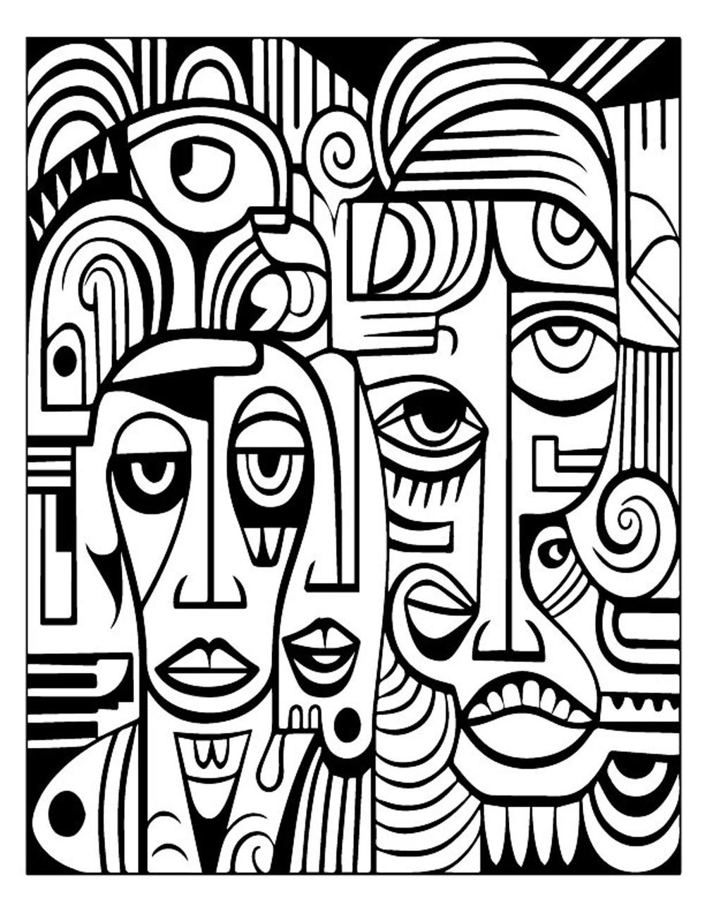 Volume 2 - Picasso Faces Coloring Pages | 50 Printable Coloring Pages | Abstract Coloring | Relaxing Coloring Pages | Stress Relief Coloring
