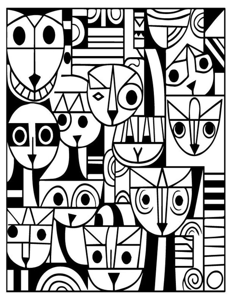 Picasso Inspired Creatures Coloring Pages | 50 Printable Coloring Pages | Abstract Coloring Pages | Relaxing and Stress Relief Coloring