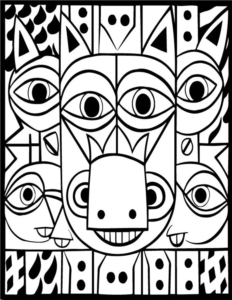 Picasso Inspired Creatures Coloring Pages | 50 Printable Coloring Pages | Abstract Coloring Pages | Relaxing and Stress Relief Coloring